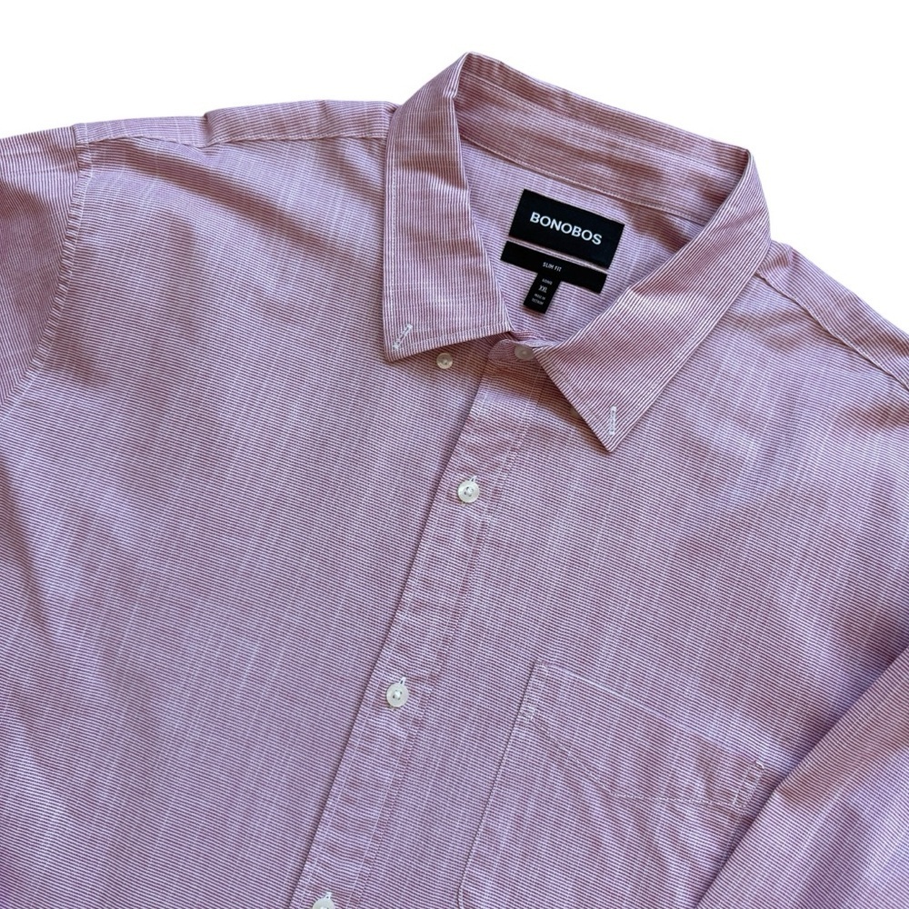 Bonobos Slim Fit Button-Up Shirt Mens 2XL Big & Tall Red Stripe Stretch Workwear